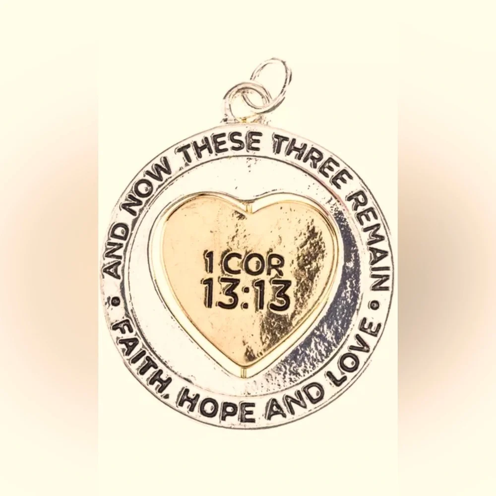 Faith, Hope, Love Spinning Heart Pendant Necklace - Picture 3 of 5